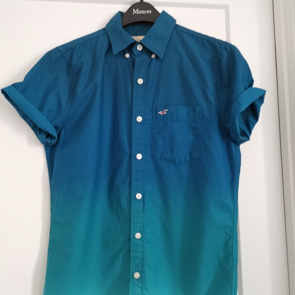 🆕 Hollister Co. Short Sleeve Button Down Shirt Ombré Dip Dye Roll Sleeve XS - Picture 8 of 8
